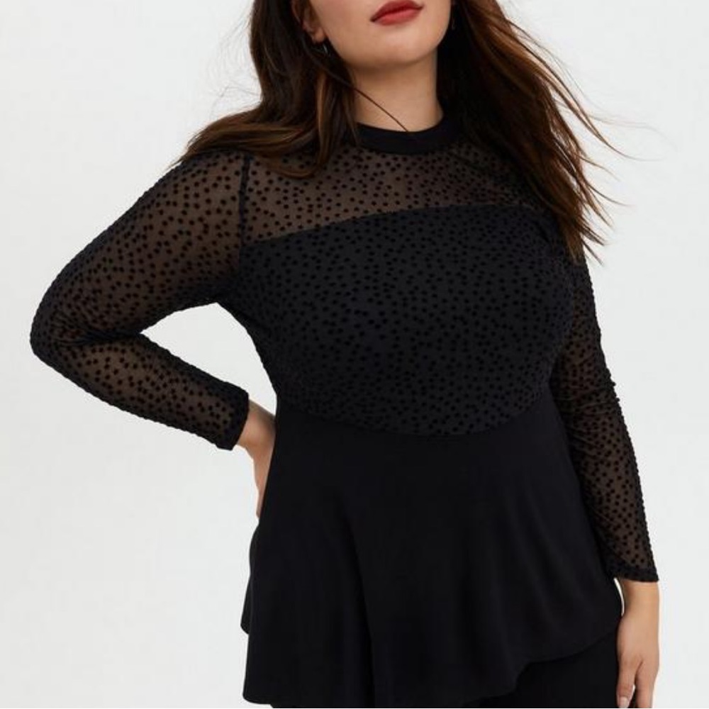Black Star Mesh & Premium Ponte Peplum Top